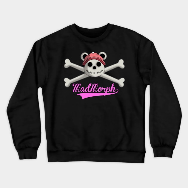 Skeleton Bear (Pink) - Skull & Crossbones Crewneck Sweatshirt by MadMorph